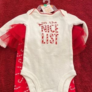 Newborn infant girls Christmas onesie with leggings with tutu attached